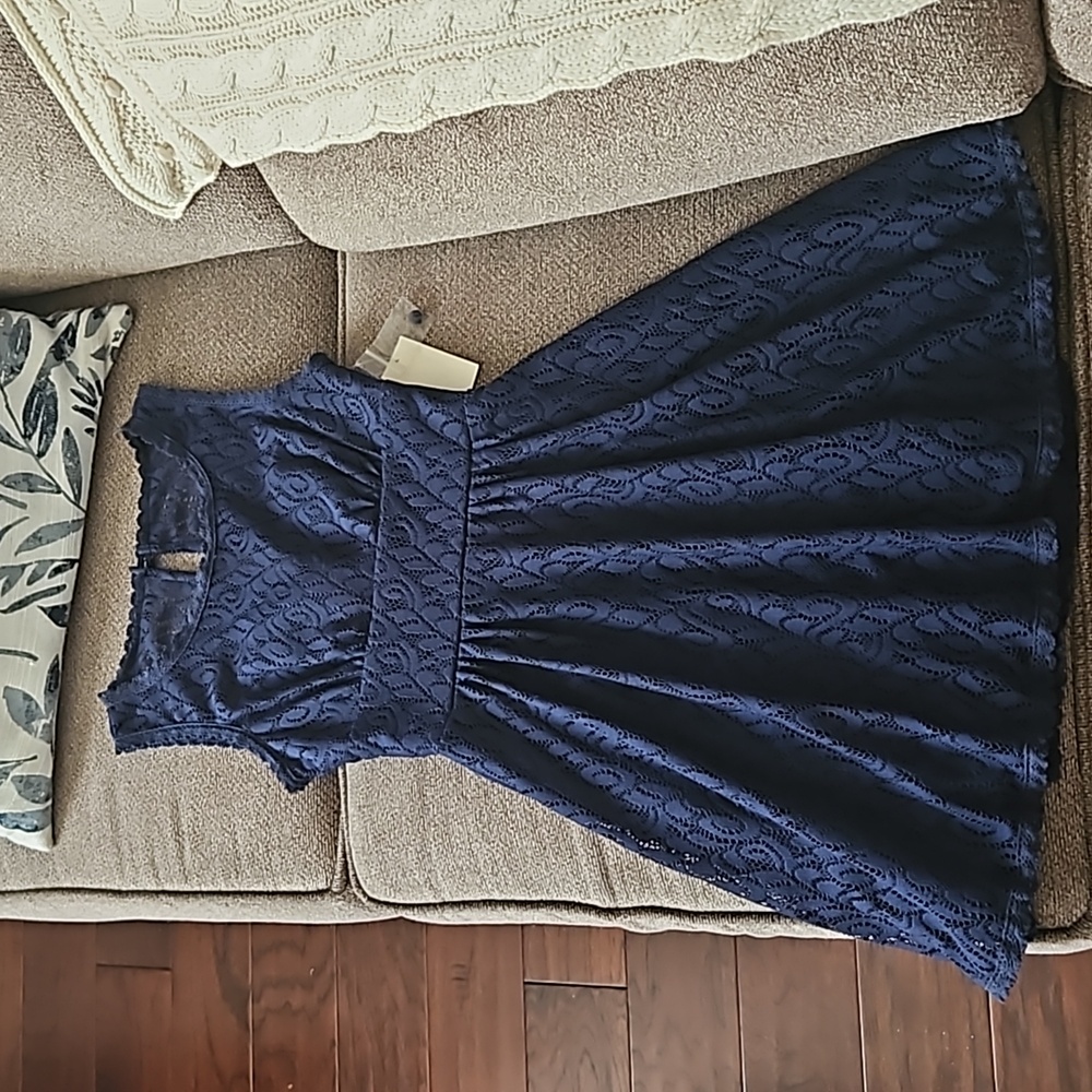 B Darlin navy blue lacy fit & flare dress